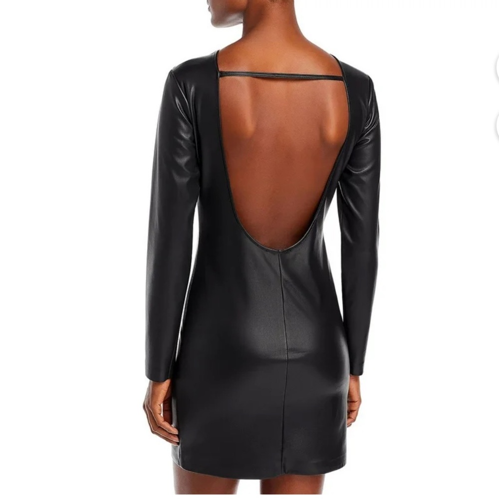 Aqua Black Faux Leather Mini Cocktail Party Dress NWT XS